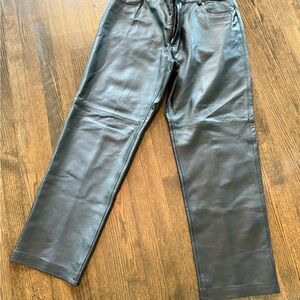 Black Real Leather Jeans